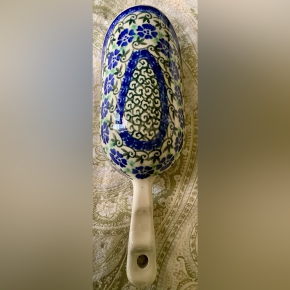 Beautiful hand painted ceramic Polish ladle, 8 7/8”. Blue and green colors. - Picture 3 of 7